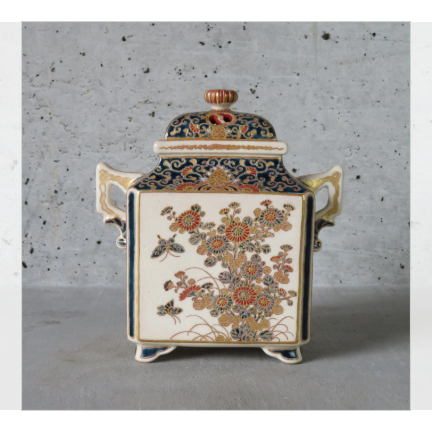 薩摩瑠璃釉金襴手花鳥図香炉 里帰り品(ロンドン)