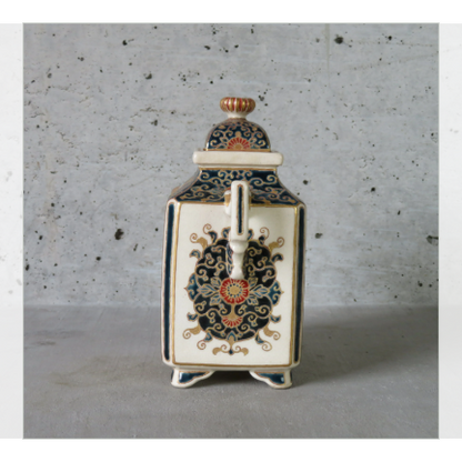 薩摩瑠璃釉金襴手花鳥図香炉　里帰り品（ロンドン）