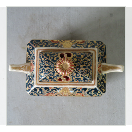 薩摩瑠璃釉金襴手花鳥図香炉　里帰り品（ロンドン）