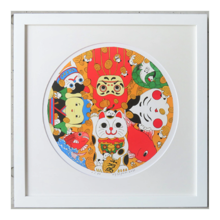 ぱんだ絵師 あごぱん　「福が回る」　ジクレープリント　額入り