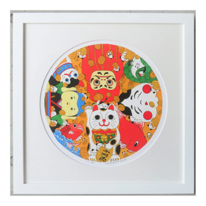 ぱんだ絵師 あごぱん　「福が回る」　ジクレープリント　額入り