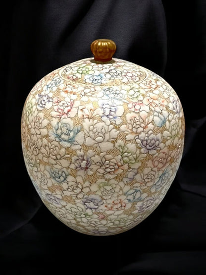 薩摩焼 京薩摩 巧山作 花尽し茶入