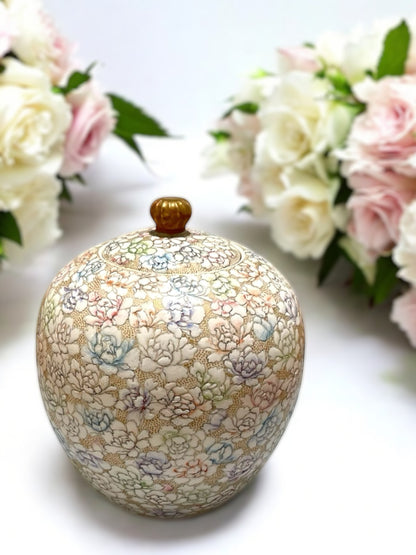 薩摩焼 京薩摩 巧山作 花尽し茶入