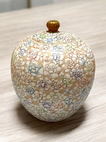 薩摩焼 京薩摩 巧山作 花尽し茶入