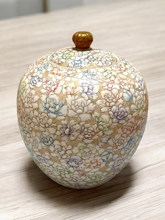 薩摩焼 京薩摩 巧山作 花尽し茶入